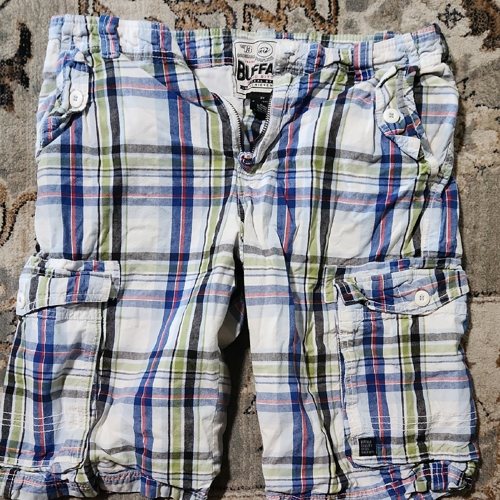 Buffalo David Bitton Men's Plaid Cargo Shorts - Blue, Green, White